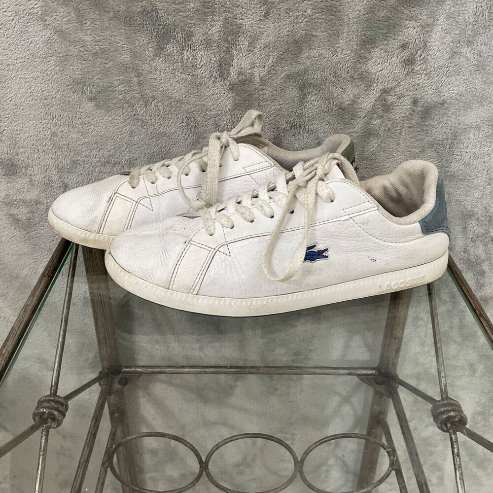 LACOSTE  Graduate Leather Sneakers women’s 7.5 White Logo Alligator Preppy